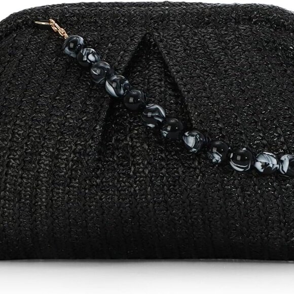 Straw Clutch Purse for Women, Woven Dumpling Evening Bag Summer Beach Bag, Chain - Picture 1 of 6